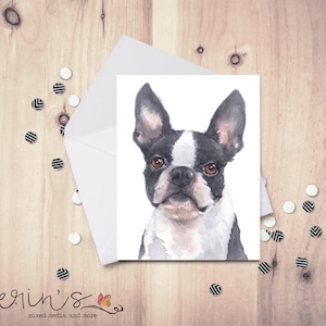 Watercolor Boston Terrier Card~Blank Dog Notecards~Canine Stationery~Gift for Dog Mom~Boston Terrier Gifts