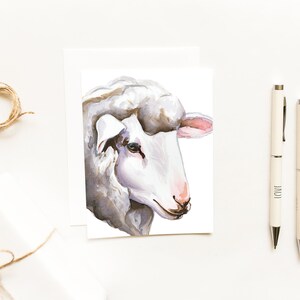 Watercolor Sheep Card~Farmhouse Note Card~Rustic Animal Greeting Cards~Hello Sheep~Peaceful Lamb Greetings~Domesticated Farm Animal Print