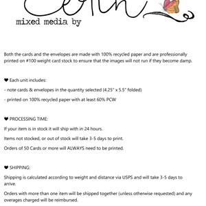 May include: A white informational graphic featuring the text cerin mixed media by with a small orange and black butterfly illustration. The text details product specifications including 100% recycled paper, #100 weight card stock, and 4.25" x 5.5" dimensions.