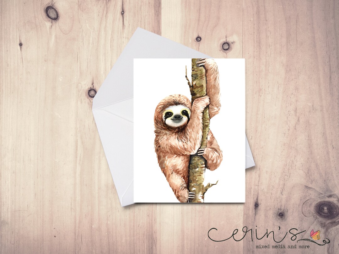 Sloth Taking Notes Watercolor Tree Sloth Note Card - Etsy