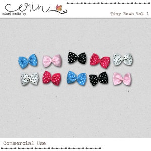Teeny Tiny Digital Bows Volume 1~Commercial Use Scrapbooking Elements~Polka Dot Grosgrain Bows~Designer Tools~Ribbons and Fiber