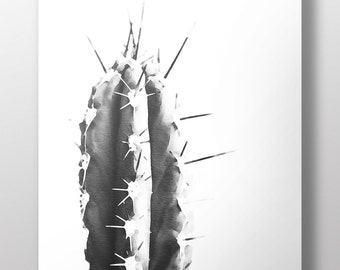 Black and White Ink Cactus~Southwest Art Prints~Western Wall Decor~Industrial Cowboy Art Canvas~Minimal Animal Print
