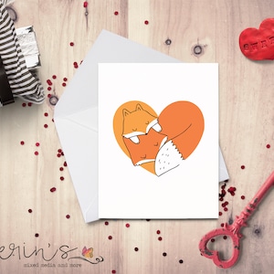 Two Fox Heart Love Card~Woodland Animals Valentine~Illustrated Animal Cards~Fox Gifts~Cards for Kids