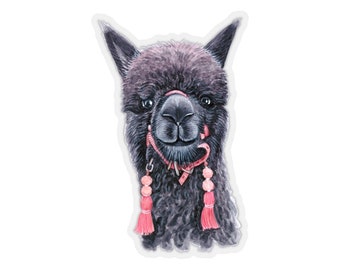 Black Llama Sticker~Watercolor Kiss-Cut Llama Laptop Decal~Clear Back Sticker~Farm Animals Decals~Llama Gifts~Alpaca Sticker