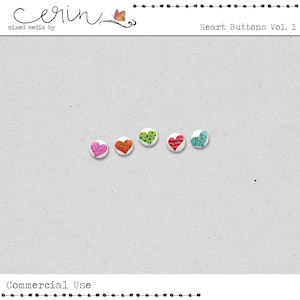 Kleine hölzerne Herzknöpfe ~ Digitale Valentinstag Elemente ~ Bunte kommerzielle Nutzung Scrapbooking Elemente ~ Druckbare Collage Akzente