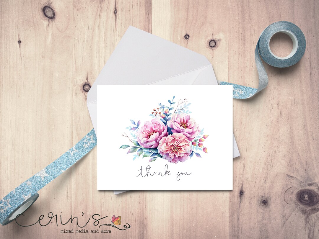 Pink Peony Thank You Cards~watercolor Botanical Note Cards~recycled ...