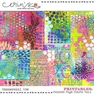 Printable Painted Papers~Junk Journal Printable Page Starts~Bright and Colorful Collage Fodder~Mixed Media Journal Tear Sheets