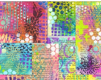 Carta dipinta stampabile~Inizio pagina stampabile di Junk Journal~Fodder per collage luminoso e colorato~Fogli di strappo per diario con tecniche miste