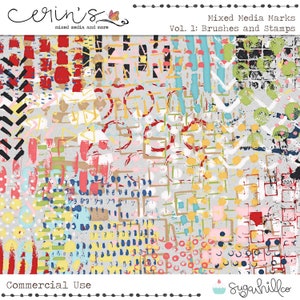 Mixed Media Marks V1~Digital CU Brushes~Art Journal Stamps~Scrapbook Paint and Mark Making~Journaling Grunge Stamps~Messy Marks Brushes