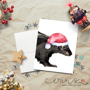 Watercolor Skunk Christmas Card~Woodland Animal Cards~Santa Skunk Christmas Greeting Cards