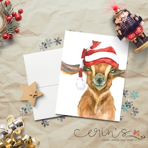 Watercolor Baby Goat Christmas Card~Farm Animal Cards~Farmhouse Christmas