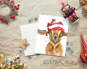 Watercolor Baby Goat Christmas Card~Farm Animal Cards~Farmhouse Christmas