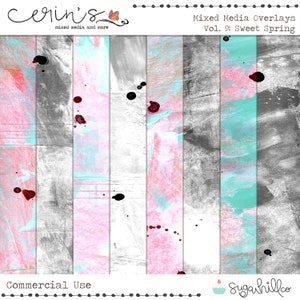 Sobreposição de mídia mista Vol. 9 Sweet Spring ~ Fundo do Junk Journal ~ Textura pintada para uso comercial ~ Páginas do diário de arte digital rosa e azul
