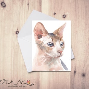 Sphynx Cat Card~Watercolor Cat Blank Cards~Feline Stationery~Gift for Cat Lady~Sphynx Cat Gifts~Pretty Kitty Cat
