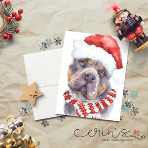 Painted Pit Bull Christmas Card~Warm and Cozy Holiday Dog Cards~Canine Stationery~Gift for Pittie Mom