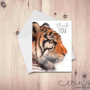 Watercolor Tiger Thank You Card~Big Cat Notecards~Jungle Life Blank Greeting Cards~Tiger Gifts~Safari Animal Greeting Cards