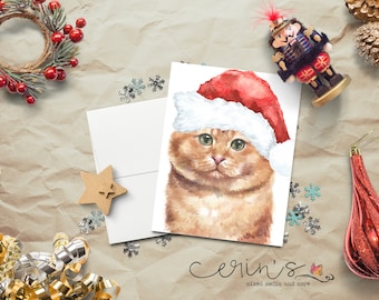 Santa Hosico Christmas Card~Warm and Cozy Scottish Tabby Cat Cards~Feline Stationery~Gift for Cat Lady