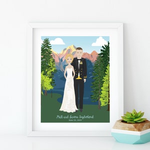 Portrait de mariage en plein air imprimable ~ Portrait de mariage de montagne numérique personnalisé ~ Alternative au livre d&#39;or de mariage ~ Cadeau de mariage