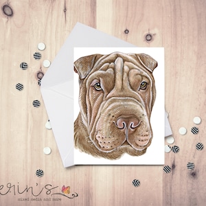 Watercolor Shar Pei Card~Blank Dog Notecards~Canine Stationery~Gift for Dog Mom~Shar Pei Gifts~Small Dog Thank You
