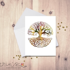 Brown Celtic Tree of Life Watercolor Blank Knot work Card~Hand Drawn Nature Greeting Cards