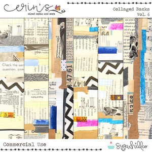 Collaged Backs Vol.6 ~ Papel de colagem digital ~ Textura de colagem de uso comercial ~ Scrapbooking digital ~ Fundos de diário de lixo CU de alta qualidade