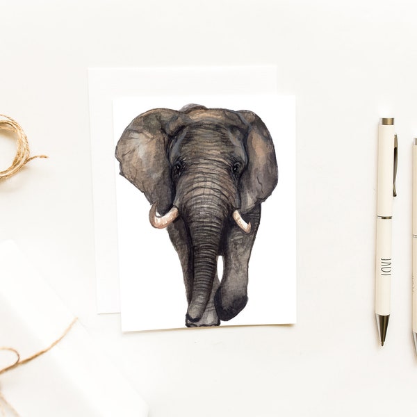 Elephant Card~Watercolor African Elephant~Exotic Animal Greeting Cards~Gift for Elephant Lovers~Zoo Animal Card Sets