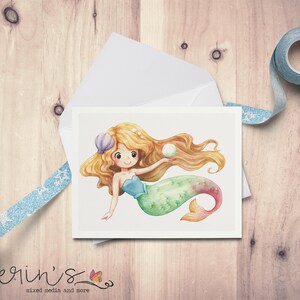 Watercolor Mermaid and Pearl Blank Note Card~Cute Mermaid Cards~Gift for Mermaid Lover~Mermazing Gifts~Mermaid Party Invite~Under the Sea