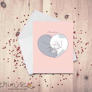 Kitty Love Greeting Card~Valentine&#39;s Day Card for Cat Lover~Hand Drawn Valentine Card~Gift for Grandma~Kitty Cards