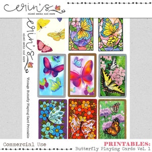 Vintage Butterfly Playing Card Printable~Junk Journal Ephemera Elements~Commercial Use Art Journal Collage Sheet