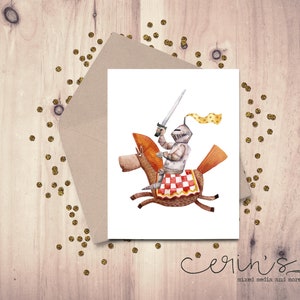 Jousting Knight Note Card~Watercolor Fantasy Blank Greeting Card~Medieval Stories Card~Not So Scary Dragon Card Collection~Cards for Kids