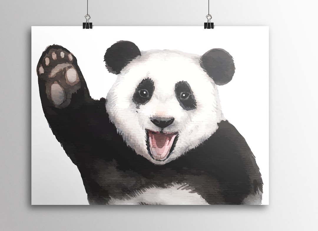 Waving Panda Watercolor Printnursery Panda Canvasanimal Wall Artcute ...