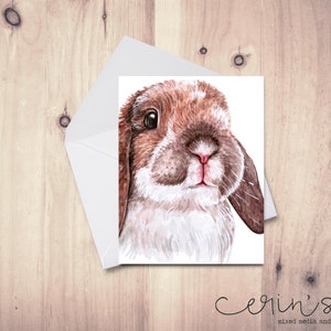 Watercolor Lop Eared Bunny Card~Beautiful Animal Greeting~Soft and Cuddly Pet Notecard Set~Rabbit Gifts