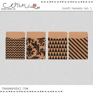 Digital Kraft Pockets~Junk Journal Ephemera~High Quality Commercial Use Digital Elements~Digital Scrapbooking Pockets and Folds