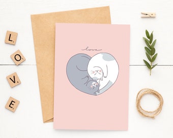 5x7 Kitty Love Greeting Card~Valentine's Day Card for Cat Lover~Hand Drawn Valentine Card~Gift for Grandma