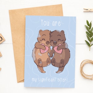 5x7 Significant Otter Love Card~Illustrated Otter Valentine Card~Nutria Couple Greeting Card~Beaver Anniversary Card~Card for Kids