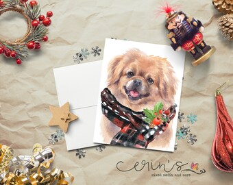 Pekingese Christmas Card~Warm and Cozy Holiday Little Dog Cards~Canine Stationery~Pekingese Gifts~Dog Mom Holiday Greetings