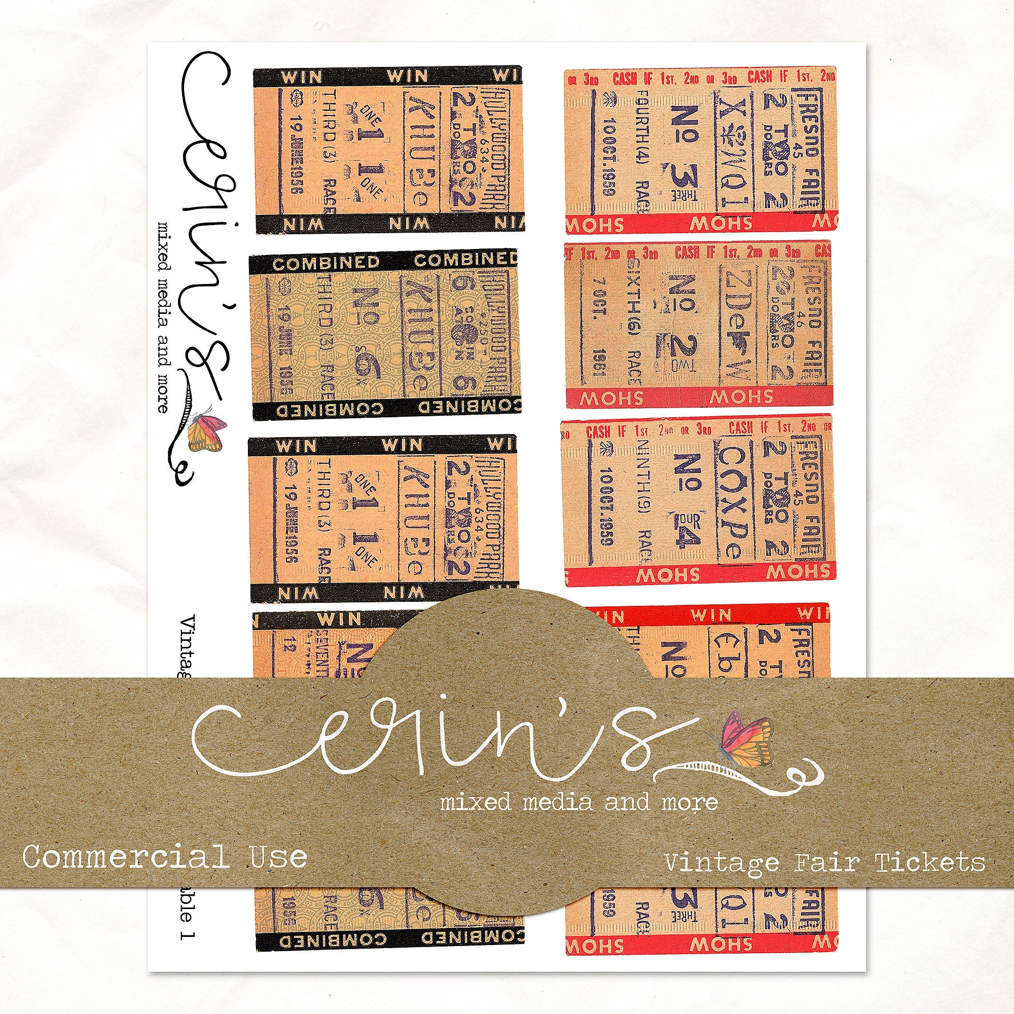 ヴィンテージ フェア チケット コラージュ シート 印刷可能 ~ ジャンク