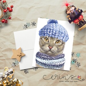 Watercolor Abyssinian Winter Card~Warm and Cozy Christmas Cat Cards~Feline Stationery~Gift for Cat Lady~Pretty Kitty Cards
