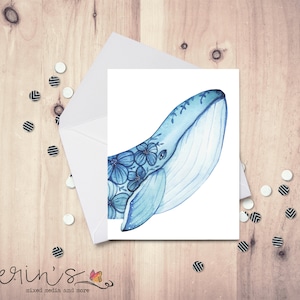 Floral Whale Note Cards~Watercolor Whale Blank Cards~Peek-a-boo Whale Thank You Greeting Card