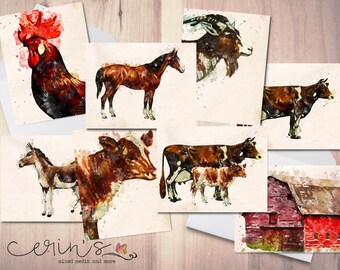 Vintage Style Farm Animal Mix Card Set