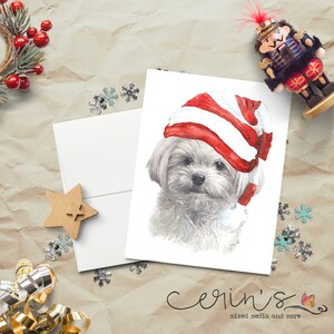 Watercolor Matlese Christmas Card~Warm and Cozy Holiday Little Dog Cards~Canine Stationery