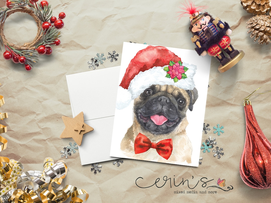 Watercolor Pug Christmas Card~warm and Cozy Holiday Dog Cards~canine ...