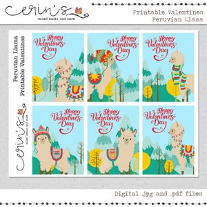 Peruvian Llama Valentine Cards for Kids~Printable Valentines Notes~Animal Print and Cut Cards~Valentines for School