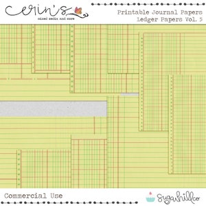 Printable Yellow Ledger Papers~Junk Journal Printable Pages~Print Your Own Junk Journal~Vintage Ledger Pages Vol. 5