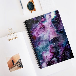 Pink and Purple Galaxy Lined Spiral Notebook~Cosmic Colors Ruled Journal~Gift for Space Lover