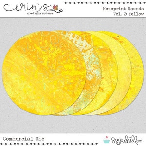 Yellow Monoprint Rounds Collage Fodder~Digital Scrapbook Elements~High Quality Commercial Use Digital Elements~Mixed Media Junk Journal