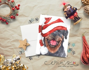 Watercolor Rottweiler Christmas Card~Warm and Cozy Holiday Dog Cards~Big Canine Stationery
