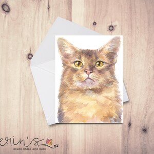 Brown Somali Cat Card~Watercolor Cat Blank Cards~Feline Stationery~Gift for Cat Lady~Somali Cat Gifts~Pretty Kitty Cat
