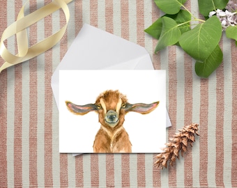 Baby Goat Watercolor Note Card~Rustic Animal Greeting Cards~Farmhouse Stationery~Gift for Goat Mama