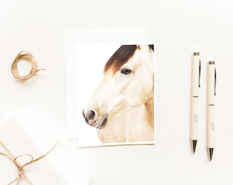 Perlino Horse Note Card, Watercolor Farmhouse Animal Greeting